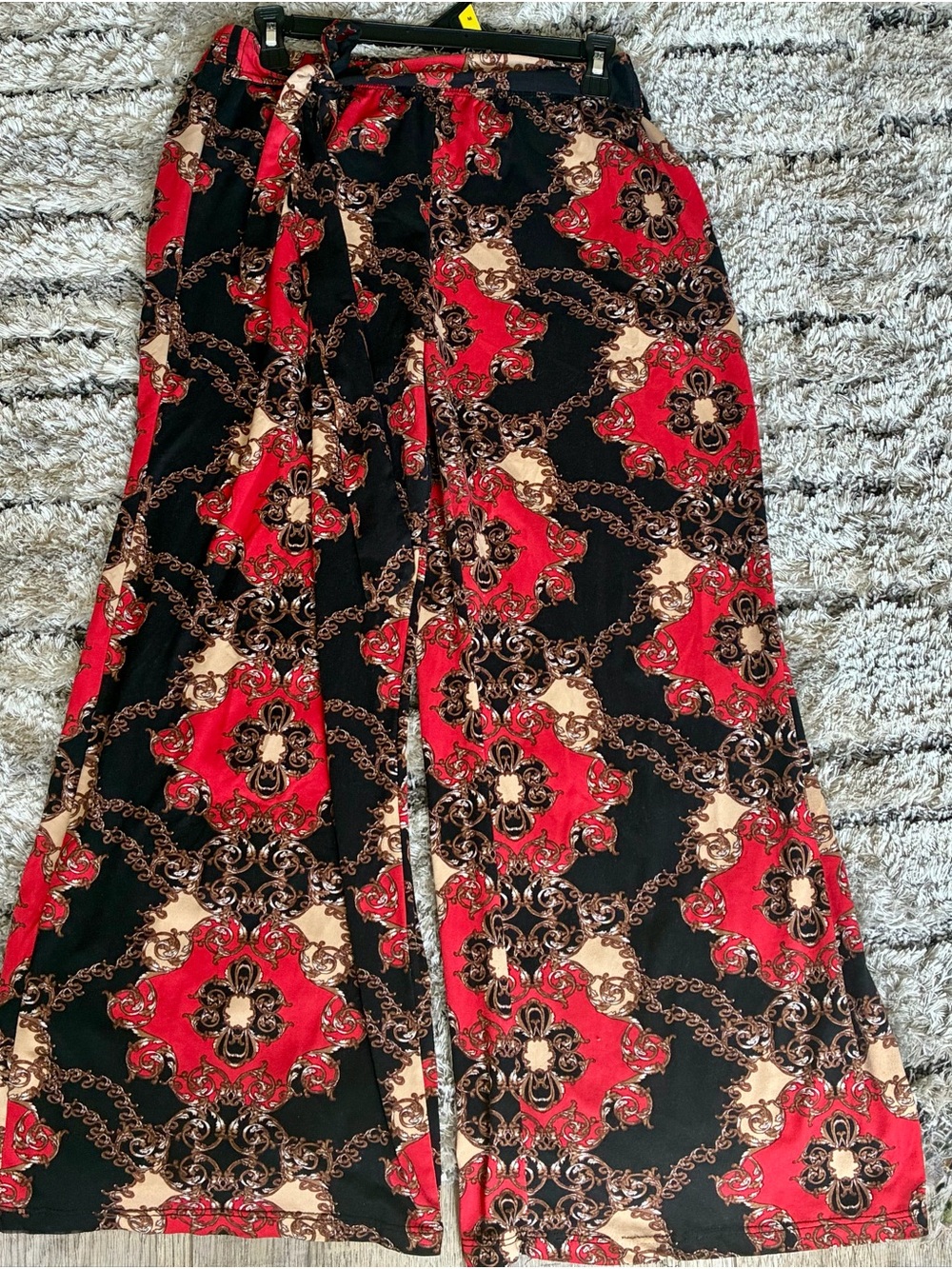 Wide Leg Printed Pants in Black & Red